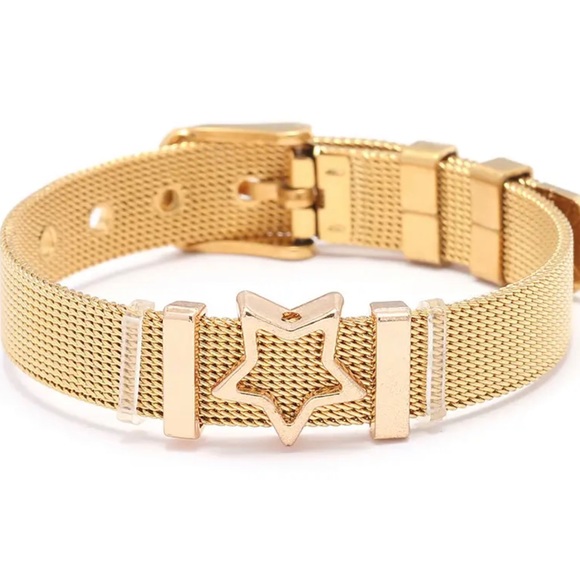 Gold Mesh Fine Wrist Bracelet with Star Charm - Picture 1 of 4